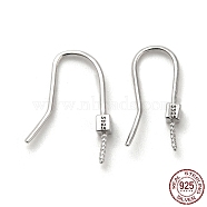 Rhodium Plated 925 Sterling Silver Earring Hooks, Ear Wire for Half Drilled Beads, with S925 Stamp, Real Platinum Plated, 19 Gauge, 15mm, Pin: 0.9mm(STER-P056-14P)