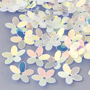 Plastic Paillette Beads, Sequins Beads, Flower, Clear, 10x10.5x0.5mm, Hole: 1mm, about 1600pcs/50g(X-PVC-R012-01190)