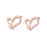 304 Stainless Steel Pendants, Heart, Rose Gold, 14x10x0.8mm, Hole: 1mm(STAS-E159-07RG)