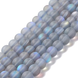 Synthetic Moonstone Beads Strands, Frosted, Round, Light Grey, 6mm, Hole: 1mm, about 60~64pcs/strand, 14.76''~15.55''(37.5~39.5cm)(G-E573-01A-01)