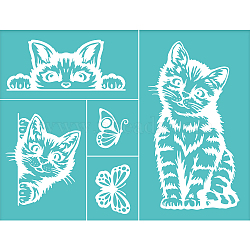 Self-Adhesive Silk Screen Printing Stencil, for Painting on Wood, DIY Decoration T-Shirt Fabric, Turquoise, Cat Pattern, 220x280mm(DIY-WH0338-042)