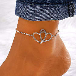 Brass Crystal Rhinestone Tennis Anklets for Wome, Golden, Heart, 10-5/8 inch(270mm)(FS-WGAF92D-04)