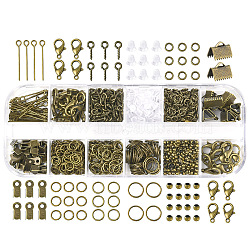 DIY Jewelry Making Finding Kits, Including Alloy Lobster Claw Clasps, Iron Open Jump Rings & Eye Pins & Ribbon Crimp Ends, Plastic Ear Nuts, Brass Crimp Beads, Mixed Color, 4~22x3.5~4x0.7~4mm, Hole: 1~6.5mm(DIY-YW0009-55)