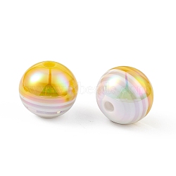 UV Plating Rainbow Iridescent Resin Beads, Round, Yellow, 16x15mm, Hole: 3mm(RESI-I048-01A)