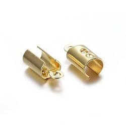 304 Stainless Steel Folding Crimp Ends, Fold Over Crimp Cord Ends, Real 18K Gold Plated, 10x4.5x3.5mm, Hole: 1mm, Inner Diameter: 3.5x4mm(STAS-F174-35G-A)