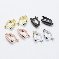Brass Hoop Earring Findings with Latch Back Closure, Mixed Color, 19x13~13.5x1mm, Hole: 1mm, Pin: 1mm(KK-K220-07)