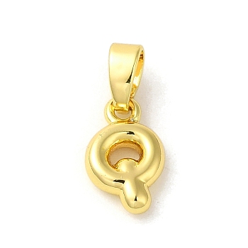 Rack Plating Brass Charms, Real 18K Gold Plated, Long-Lasting Plated, Cadmium Free & Lead Free, Letter Q, 11x7x2.5mm, Hole: 5x2.5mm