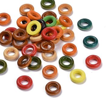 Donut Wooden Linking Rings, Dyed, Lead Free, Mixed Color, 12x4mm, Hole: 6mm