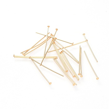 304 Stainless Steel Flat Head Pins, Real 18K Gold Plated, 25x0.7mm, Head: 1.5mm