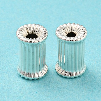 Eco-friendly Brass Beads, Cadmium Free & Lead Free, Long-Lasting Plated, Corrugated Column, 925 Sterling Silver Plated, 8.5x5.5mm, Hole: 1.6mm
