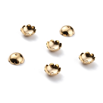 Brass Bead Caps, 8-Petal, Flower, Real 24K Gold Plated, 8x3mm, Hole: 1mm