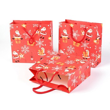 Christmas Themed Paper Bags, Square, for Jewelry Storage, Red, 20x20x0.45cm