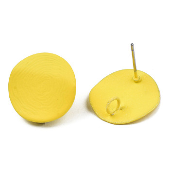 Spray Painted Iron Stud Earring Findings, with Vertical Loops, Flat Round, Yellow, 17mm, Hole: 2.5mm, Pin: 0.7mm