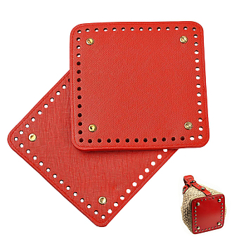 2Pcs Square PU Imitation Leather Bag Bottoms, with Golden Tone Alloy Bag Feet, for DIY Crochet Bag Making, Red, 150x150mm