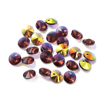 Electroplate Transparent Glass Beads, Half Rainbown Plated, Faceted Bicone, Purple, 8x4mm, Hole: 0.8mm