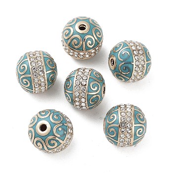 Golden Plated Alloy Rhinestone Beads, with Enamel, Round, Pale Turquoise, 12x11mm, Hole: 1.6mm