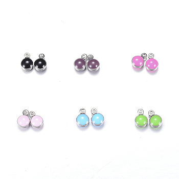 304 Stainless Steel Enamel Charms, Enamelled Sequins, Flat Round, Mixed Color, 7x4.5x3mm, Hole: 1mm