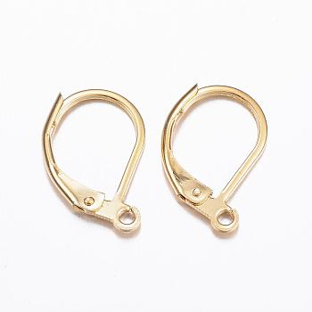 304 Stainless Steel Leverback Earring Findings, with Loop, Real 24K Gold Plated, 15.5x10x1.5mm, Hole: 1.5mm