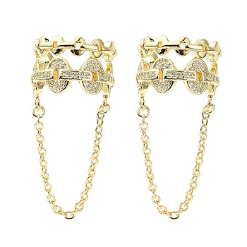 Rack Plating Brass Micro Pave Cubic Zirconia Cuff Earring, Cadmium Free & Lead Free, Long-Lasting Plated, Real 18K Gold Plated, 17x12x16mm