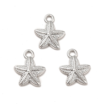 304 Stainless Steel Pendants, Starfish Charms, Stainless Steel Color, 15.5x13x2.5mm, Hole: 2mm