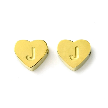 Ion Plating(IP) 316 Surgical Stainless Steel Beads, Love Heart with Letter Bead, Real 18K Gold Plated, Letter J, 5.5x6.5x2.5mm, Hole: 1.4mm