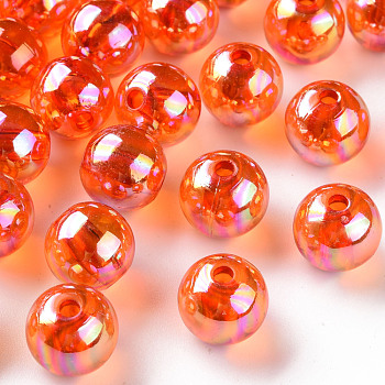 Transparent Acrylic Beads, AB Color Plated, Round, Dark Orange, 12x11mm, Hole: 2.5mm, about 566pcs/500g