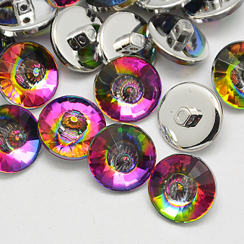 Taiwan Acrylic Shank Buttons, Rainbow Plated, 1-Hole, Faceted Cone, Colorful, 10x8mm, Hole: 1mm