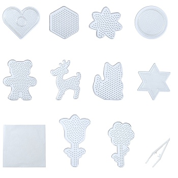 Flower Bear Star ABC Plastic Pegboards, with Ironing Paper and Plastic Tweezers, Clear