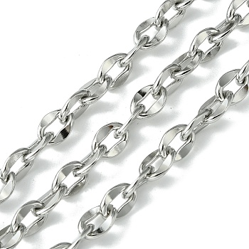 304 Stainless Steel Dapped Chains, Unwelded, with Spool, Stainless Steel Color, 9x6.5x1mm, about 32.81 Feet(10m)/Roll