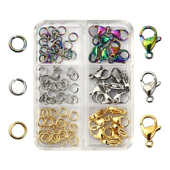 120Pcs Ion Plating(IP) 304 Stainless Steel Lobster Claw Clasps, Parrot Trigger Clasps and 304 Stainless Steel Open Jump Rings, Mixed Color, 120pcs