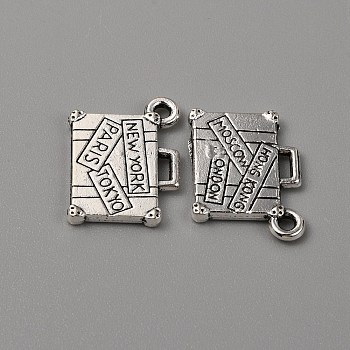 Tibetan Style Alloy Pendants, Suitcase with Word New York & Paris & Tokyo, Antique Silver, 13x17.5x2mm, Hole: 1.5mm