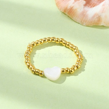 Natural Shell & TOHO Round Seed Braided Bead Style Finger Ring(RJEW-JR00599-02)-2