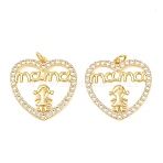 Mother's Day Brass Micro Pave Clear Cubic Zirconia Pendants, Girl with Mama Charms, Long-Lasting Plated, Rack Plating, Lead Free & Cadmium Free, Golden, 25x24x3mm, jump ring: 5x1mm, 3mm inner diameter(KK-F931-10G)
