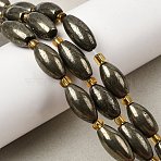 Natural Pyrite Beads Strands, with Seed Beads, Rice, 16x8mm, Hole: 1.2mm, about 10pcs/strand, 7.68''(19.5cm)(G-Z131-A01-02)