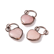 Natural Rose Quartz Pendants, with Red Copper Tone Brass Findings, Heart, Cadmium Free & Lead Free, 38.5~47x20~26x10~11mm, Hole: 6mm(G-I324-12R-01)