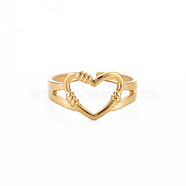Ion Plating(IP) 304 Stainless Steel Open Heart Cuff Ring for Women, Nickel Free, Real 18K Gold Plated, US Size 6 3/4(17.1mm)(RJEW-S405-207G)