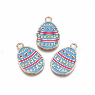 Alloy Enamel Pendants, Light Gold, Cadmium Free & Lead Free, Easter Egg Shape with Heart, Cornflower Blue, 22x14x1.5mm, Hole: 2mm(X-ENAM-S115-154)