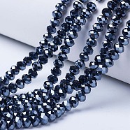 Electroplate Glass Beads Strands, Pearl Luster Plated, Faceted, Rondelle, Black, 3.5x3mm, Hole: 0.4mm, about 123~127pcs/strand, 13.7~14.1 inch(35~36cm)(EGLA-A034-P3mm-A18)