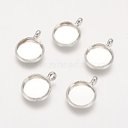 Brass Pendant Cabochon Settings, Plain Edge Bezel Cups, Nickel Free, Silver Color Plated, Tray: 10mm, 12x2mm, Hole: 3mm(KK-H280-S-NF)