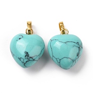 Synthetic Turquoise Pendants, with Golden Tone Brass Findings, Heart Charm, 18x15~15.5x6~8mm, Hole: 6x3mm(G-I311-A33-G)
