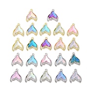 Rack Plating Alloy Pendants, with Rhinestone and Glass, Fishtail, Mixed Color, 17x14x5mm, Hole: 1.2mm(FIND-C062-07G)