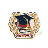 Graduation Theme Zinc Alloy Brooches, Enamel Pins, Hat, Golden, 25.5x30.5x1.5mm(JEWB-E037-05G-02)