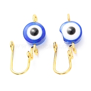 Brass Nose Rings, with Evil Eye Resin Beads, Nose Cuff Non Piercing, Clip on Nose Ring for Women Men, Blue, Golden, 23.5x8x10mm, Hole: 1.5mm(AJEW-F053-04G)