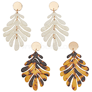 2 Pairs 2 Colors Acrylic Tropical Leaf Dangle Stud Earrings, Golden Alloy Long Drop Earrings for Women, Mixed Color, 65mm, Pin: 0.8mm, 1 Pair/color(EJEW-AN0001-19)