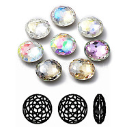 K9 Glass Rhinestone Cabochons, Flat Back & Back Plated, Faceted, Half Round, Mixed Color, 18x7mm(RGLA-P035-04C-M)