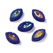 Sew on Rhinestone, Mocha Fluorescent Style,  Glass Rhinestone, with Brass Findings, Garments Accessories, Horse Eye, Mixed Color, Blue, 12.5x7.5x5mm, Hole: 0.8mm(RGLA-P033-F01-02)