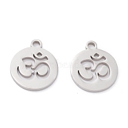 201 Stainless Steel Pendants, Laser Cut, Manual Polishing, Flat Round with Ohm, Stainless Steel Color, 14x12x1mm, Hole: 1.6mm(STAS-D451-25P)