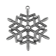 Tibetan Style Alloy Snowflake Big Pendants, Cadmium Free & Lead Free, Antique Silver, 58x47x3mm, Hole: 3mm(TIBEP-5252-AS-LF)