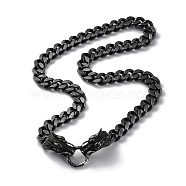 Ion Plating(IP) 304 Stainless Steel Diamond Cut Curb Chain Necklaces, with Dragon Heads Clasps, Antique Silver, 23.03 inch(58.5cm)(NJEW-P288-02AS)