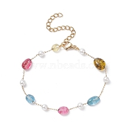 Natural Mixed Gemstone Nuggets & Glass Pearl Beaded Bracelet, Ion Plating(IP) 316 Surgical Stainless Steel Jewelry for Women, 7 inch(17.7cm)(BJEW-JB09348)